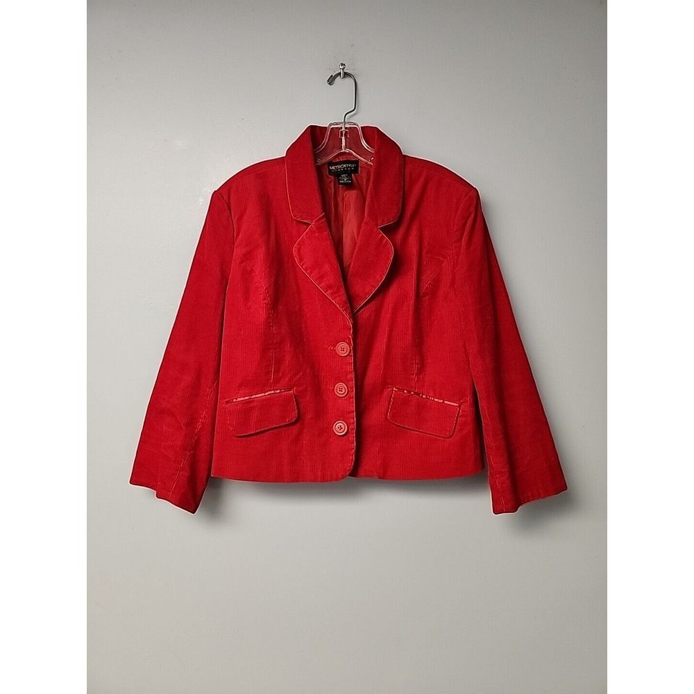 Metrostyle Womens 18 RedCrop Corduroy Jacket‎ With Satin Trim Pockets
